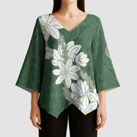 Ia Orana Tahiti Tiare Kimono Sleeve Blouse Sage Green Lei LT7 - Polynesian Pride