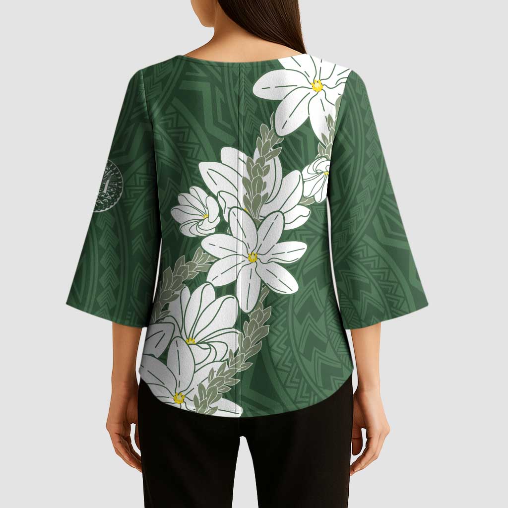 Ia Orana Tahiti Tiare Kimono Sleeve Blouse Sage Green Lei LT7 - Polynesian Pride