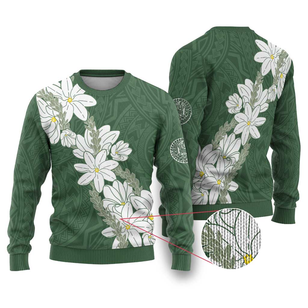 Ia Orana Tahiti Tiare Ugly Christmas Sweater Sage Green Lei LT7 Sage Green - Polynesian Pride