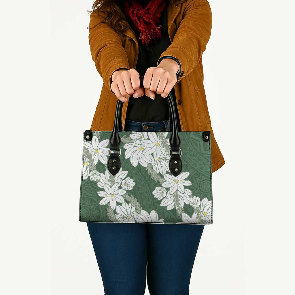 Ia Orana Tahiti Tiare Leather Bag Sage Green Lei LT7 - Polynesian Pride