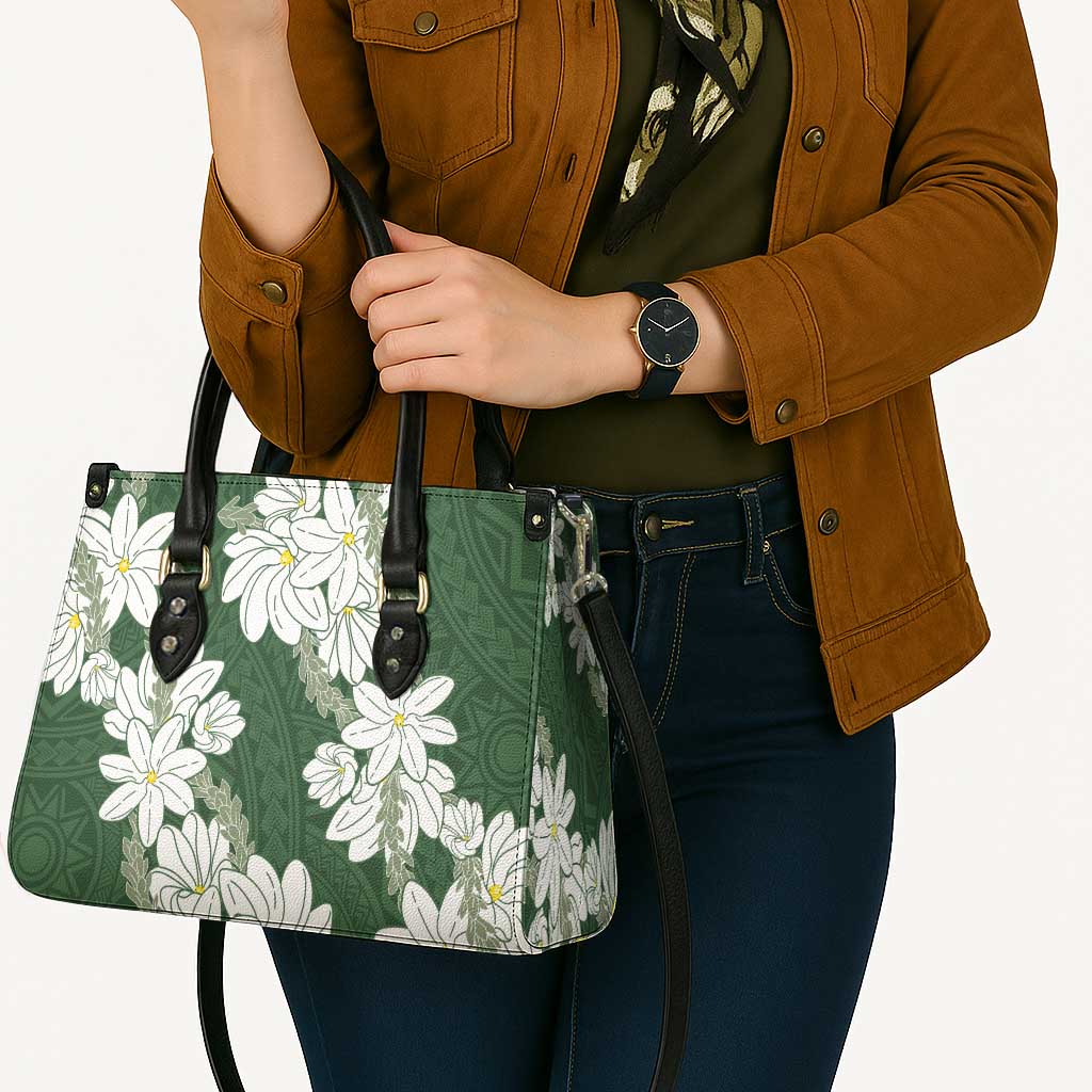 Ia Orana Tahiti Tiare Leather Bag Sage Green Lei LT7 - Polynesian Pride
