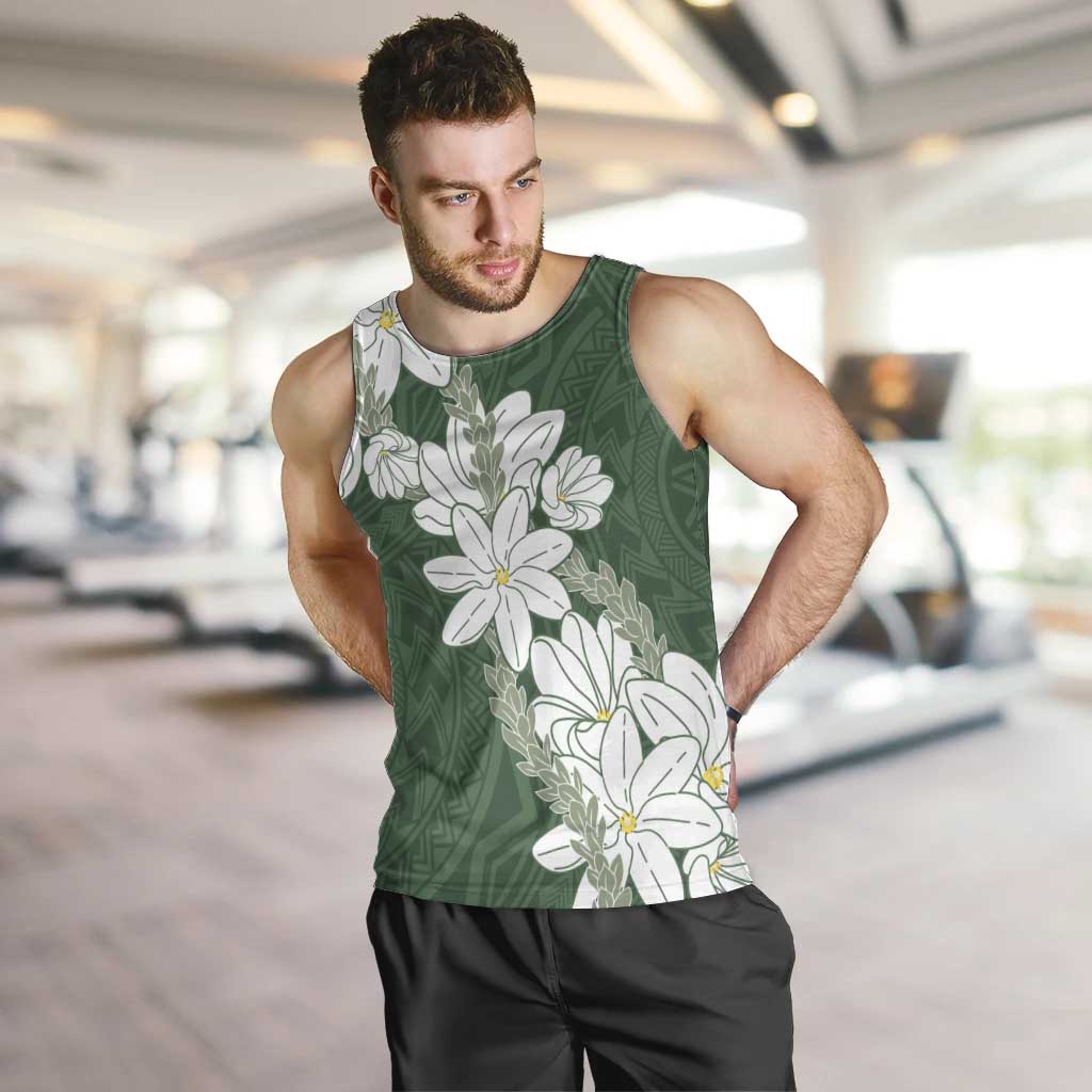 Ia Orana Tahiti Tiare Men Tank Top Sage Green Lei LT7 Sage Green - Polynesian Pride