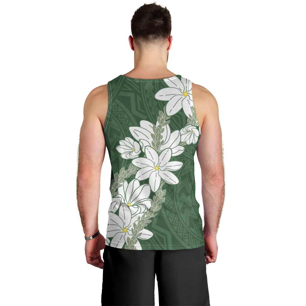 Ia Orana Tahiti Tiare Men Tank Top Sage Green Lei LT7 - Polynesian Pride