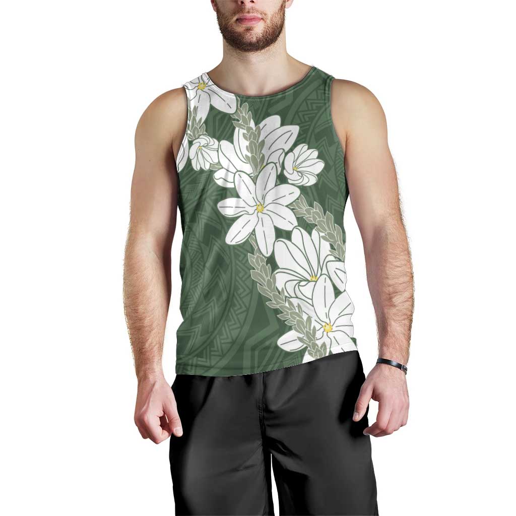 Ia Orana Tahiti Tiare Men Tank Top Sage Green Lei LT7 - Polynesian Pride