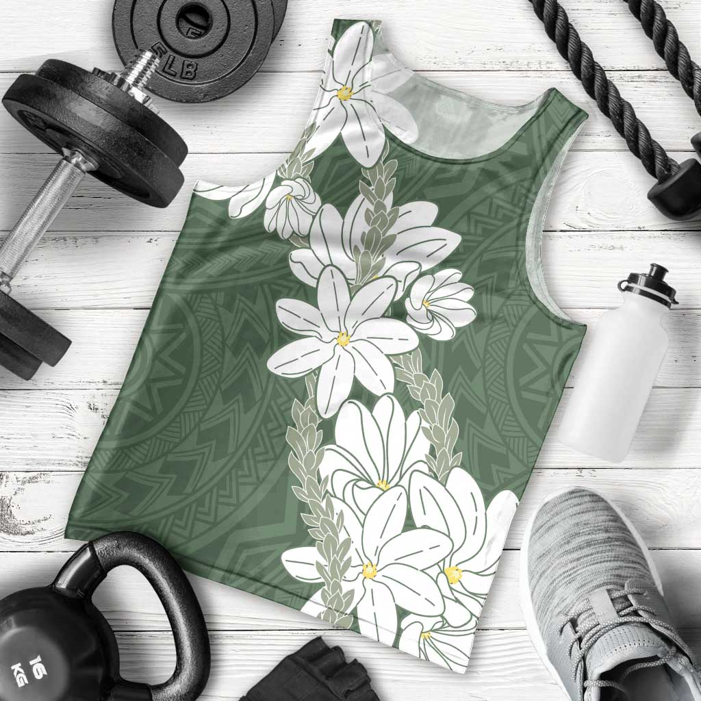 Ia Orana Tahiti Tiare Men Tank Top Sage Green Lei LT7 - Polynesian Pride