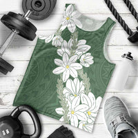 Ia Orana Tahiti Tiare Men Tank Top Sage Green Lei LT7 - Polynesian Pride