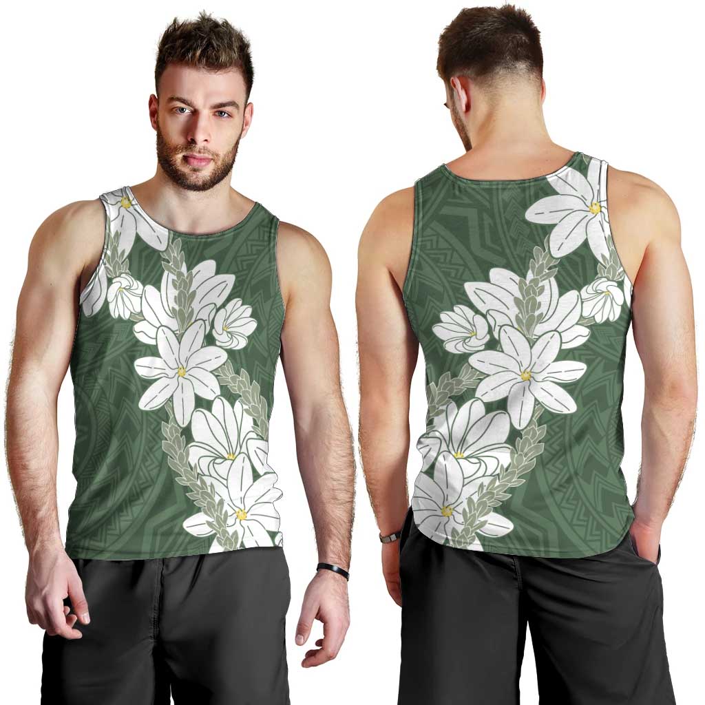 Ia Orana Tahiti Tiare Men Tank Top Sage Green Lei LT7 - Polynesian Pride