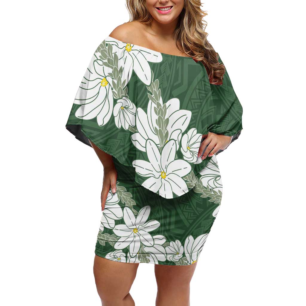 Ia Orana Tahiti Tiare Off Shoulder Short Dress Sage Green Lei LT7 Women Sage Green - Polynesian Pride