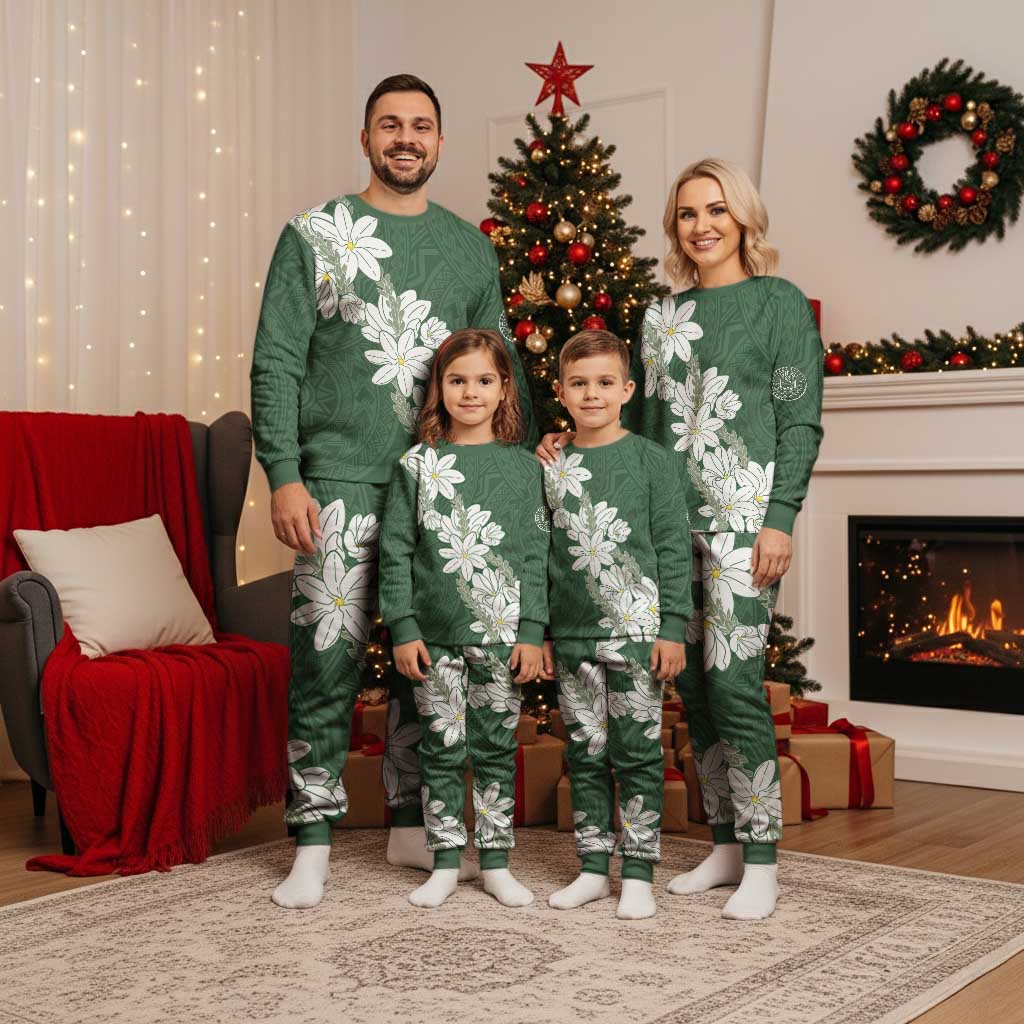 Ia Orana Tahiti Tiare Christmas Pajama Set Sage Green Lei LT7 - Polynesian Pride