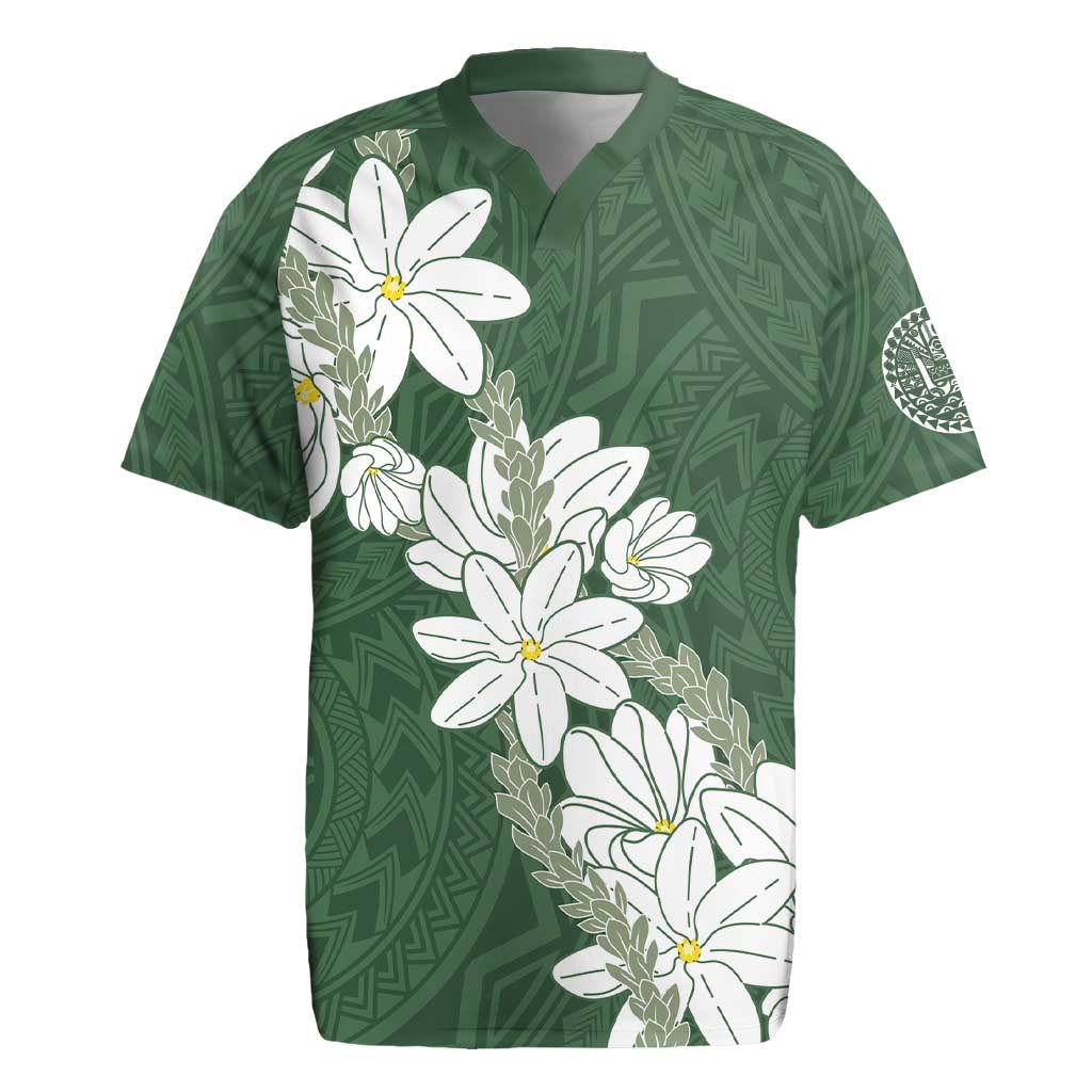 Ia Orana Tahiti Tiare Rugby Jersey Sage Green Lei LT7 Sage Green - Polynesian Pride
