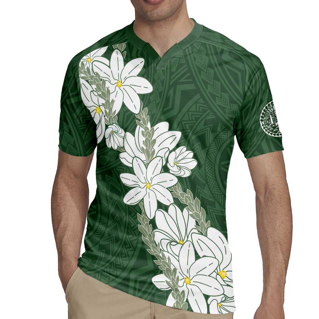 Ia Orana Tahiti Tiare Rugby Jersey Sage Green Lei LT7 - Polynesian Pride
