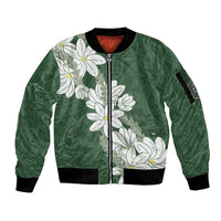 Ia Orana Tahiti Tiare Sleeve Zip Bomber Jacket Sage Green Lei LT7 Unisex Sage Green - Polynesian Pride