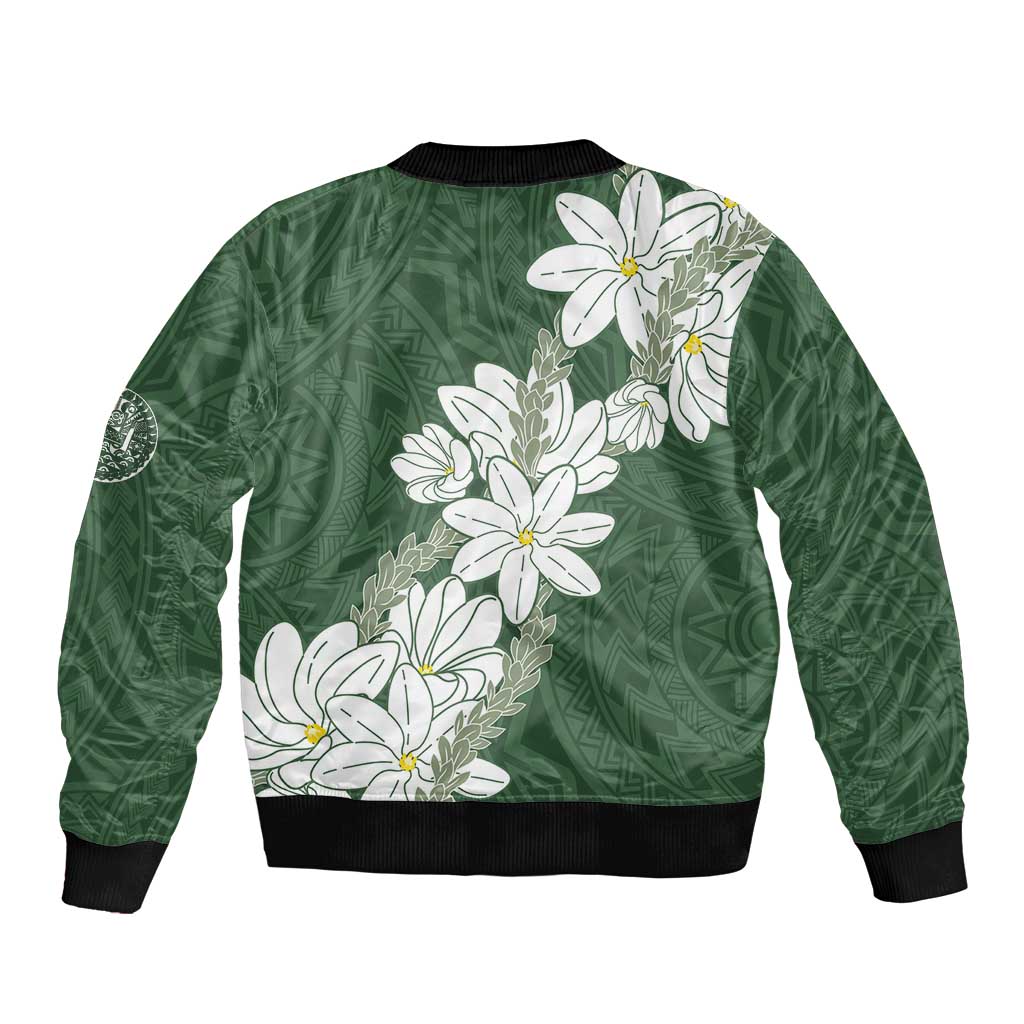 Ia Orana Tahiti Tiare Sleeve Zip Bomber Jacket Sage Green Lei LT7 - Polynesian Pride