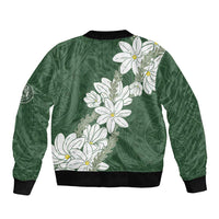 Ia Orana Tahiti Tiare Sleeve Zip Bomber Jacket Sage Green Lei LT7 - Polynesian Pride