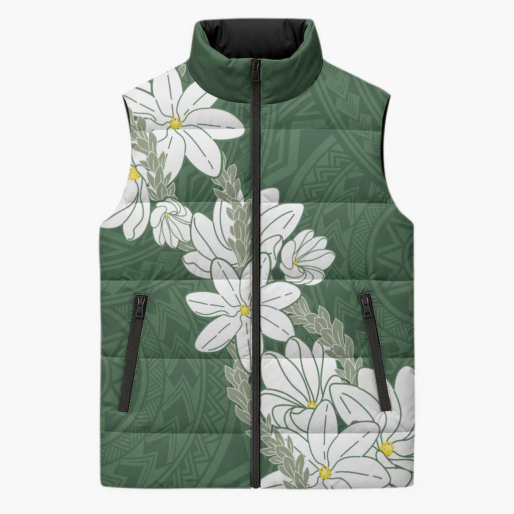 Ia Orana Tahiti Tiare Sleeveless Puffer Jacket Sage Green Lei LT7 Unisex Sage Green - Polynesian Pride