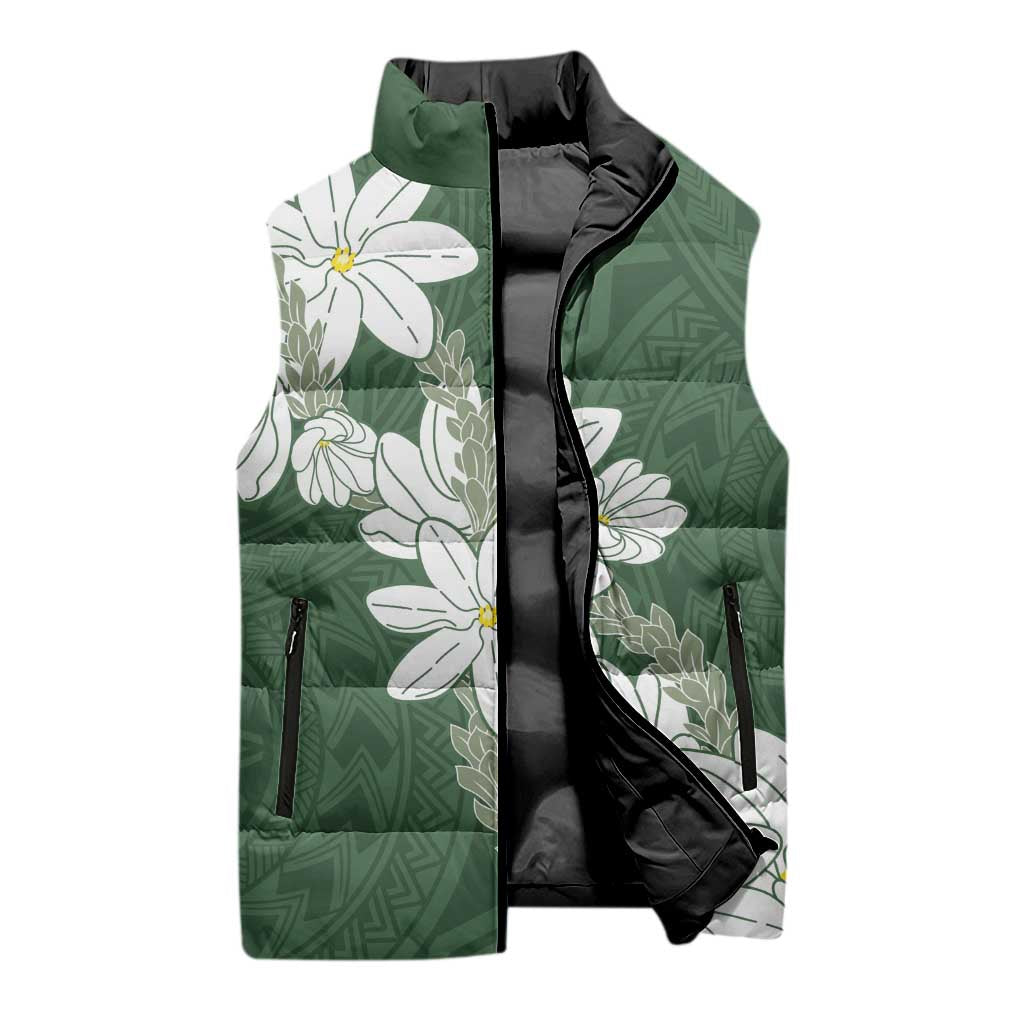 Ia Orana Tahiti Tiare Sleeveless Puffer Jacket Sage Green Lei LT7 - Polynesian Pride