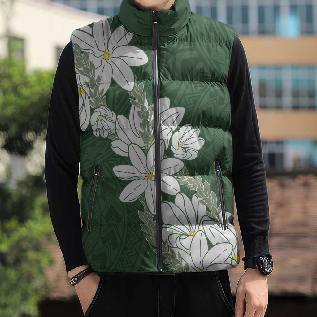 Ia Orana Tahiti Tiare Sleeveless Puffer Jacket Sage Green Lei LT7 - Polynesian Pride