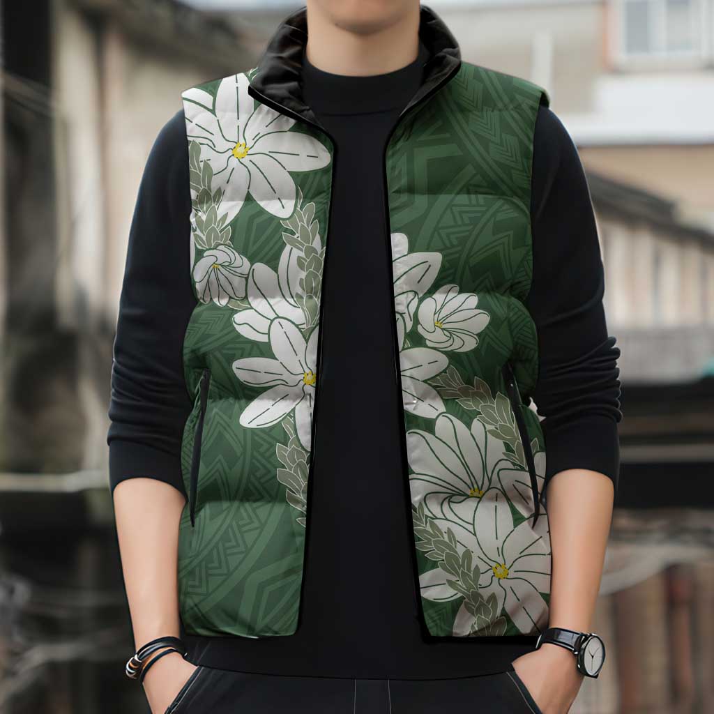 Ia Orana Tahiti Tiare Sleeveless Puffer Jacket Sage Green Lei LT7 - Polynesian Pride