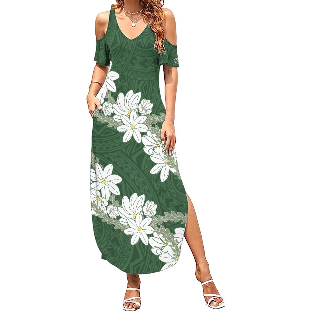 Ia Orana Tahiti Tiare Summer Maxi Dress Sage Green Lei LT7 Women Sage Green - Polynesian Pride