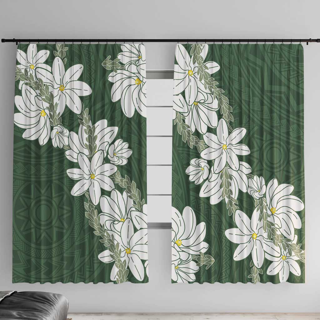 Ia Orana Tahiti Tiare Window Curtain Sage Green Lei LT7 With Hooks Sage Green - Polynesian Pride