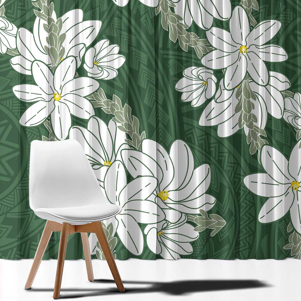 Ia Orana Tahiti Tiare Window Curtain Sage Green Lei LT7 - Polynesian Pride
