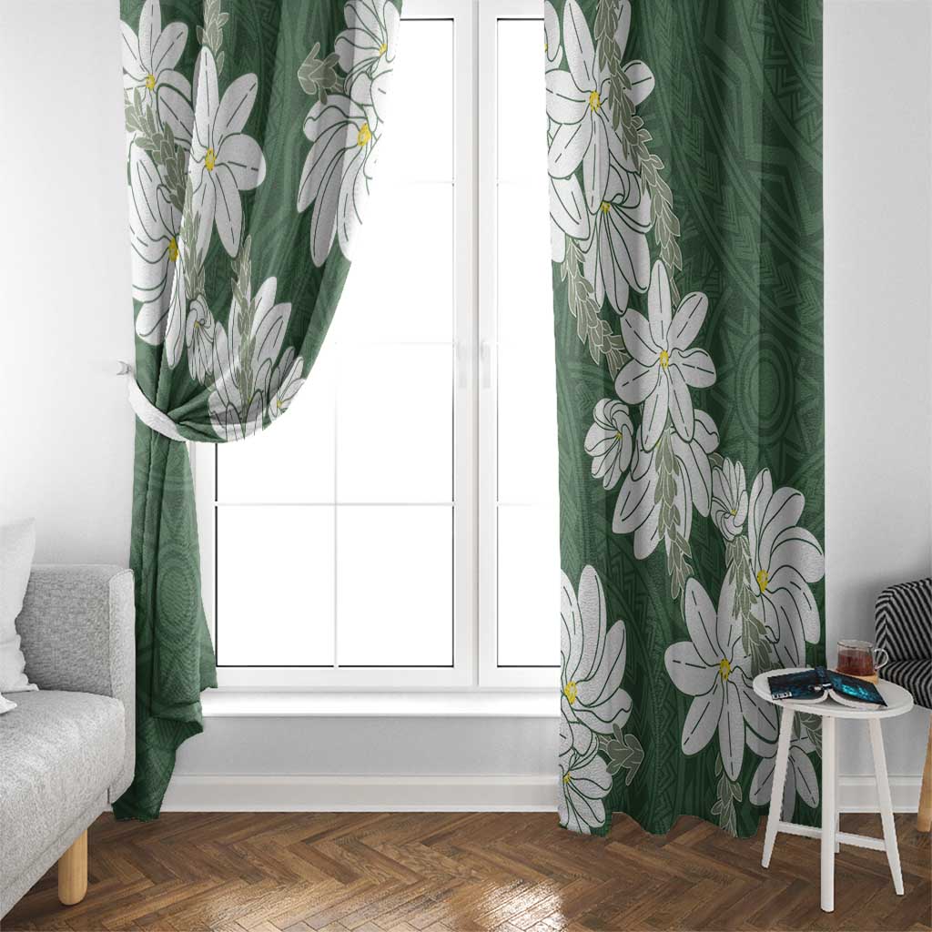 Ia Orana Tahiti Tiare Window Curtain Sage Green Lei LT7 - Polynesian Pride