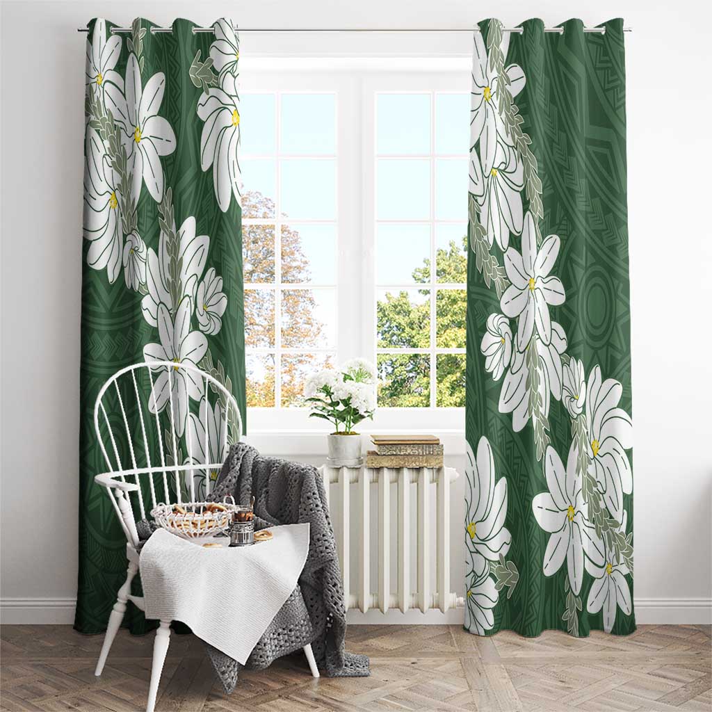 Ia Orana Tahiti Tiare Window Curtain Sage Green Lei LT7 - Polynesian Pride