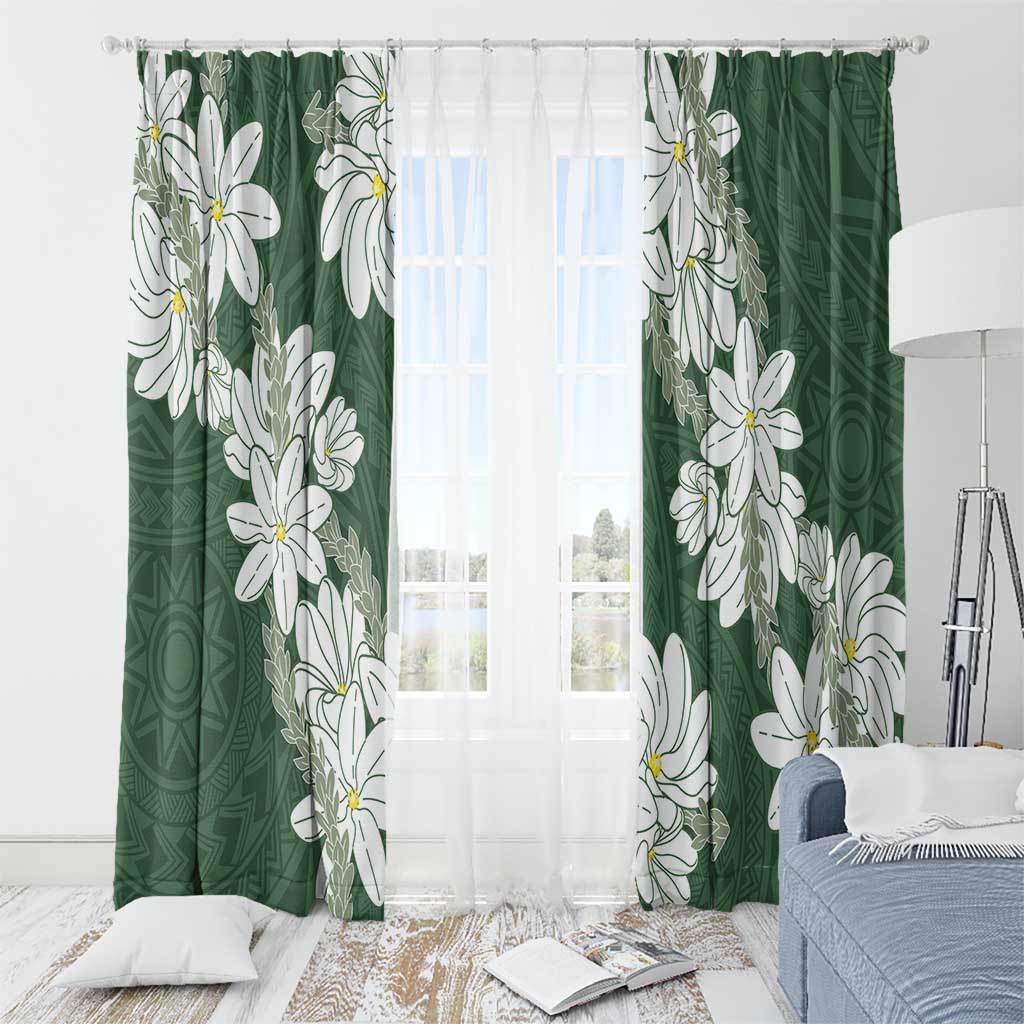 Ia Orana Tahiti Tiare Window Curtain Sage Green Lei LT7 - Polynesian Pride