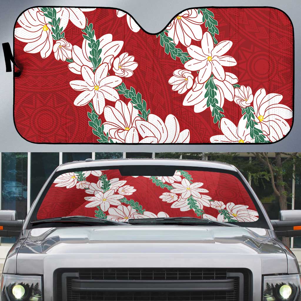 Ia Orana Tahiti Tiare Auto Sun Shade Crimson Lei LT7 Red - Polynesian Pride