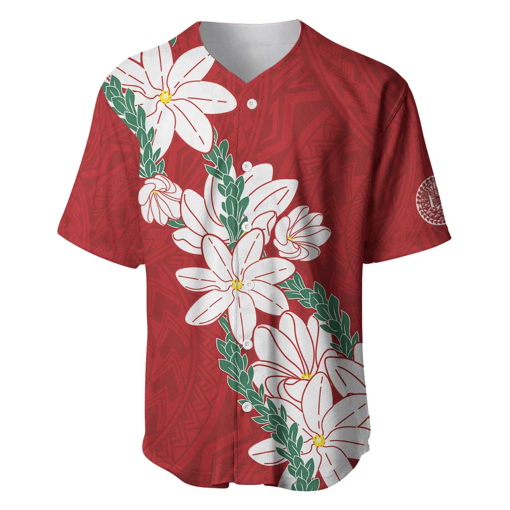 Ia Orana Tahiti Tiare Baseball Jersey Crimson Lei LT7 Red - Polynesian Pride