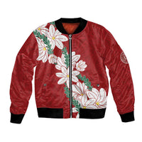 Ia Orana Tahiti Tiare Bomber Jacket Crimson Lei LT7 Unisex Red - Polynesian Pride