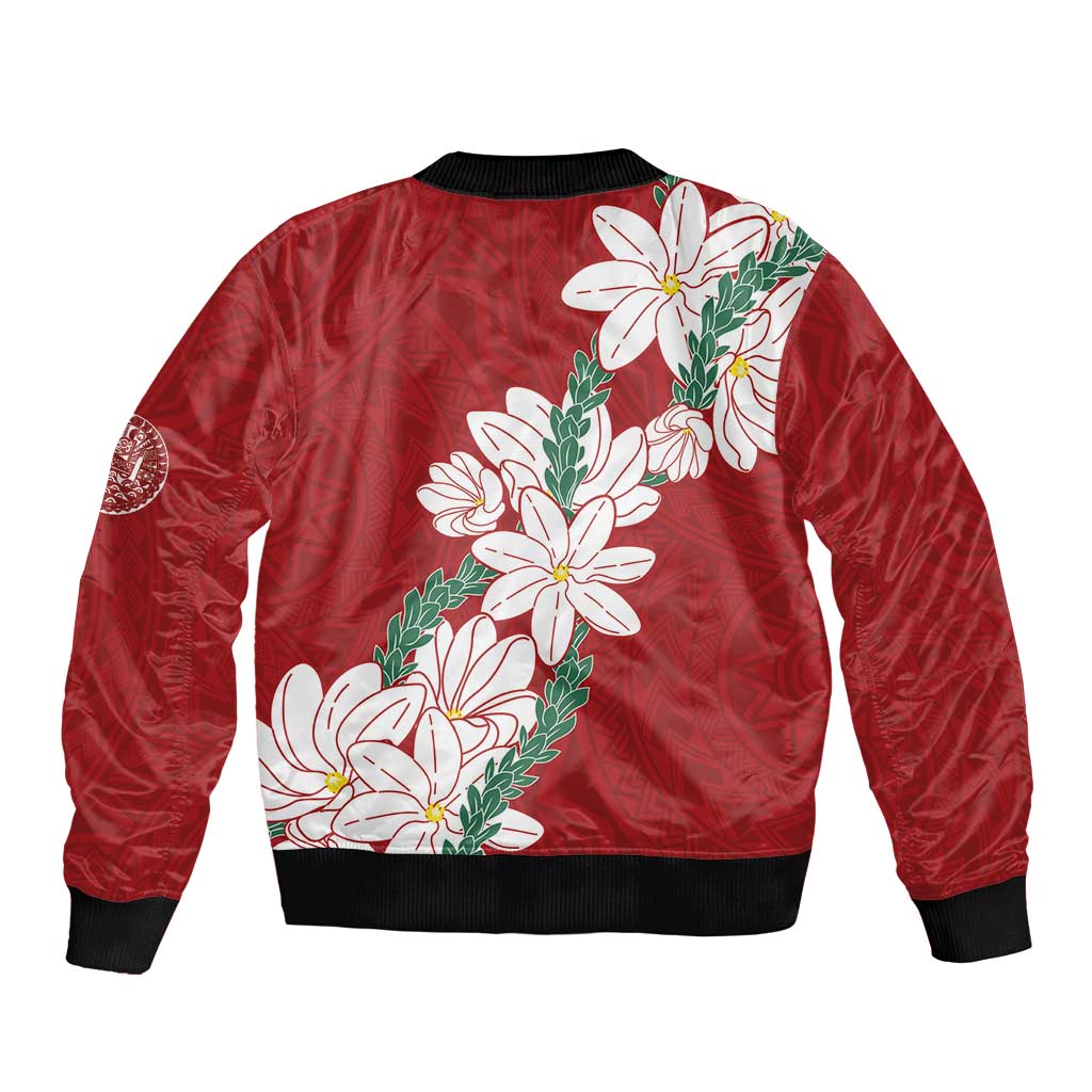 Ia Orana Tahiti Tiare Bomber Jacket Crimson Lei LT7 - Polynesian Pride