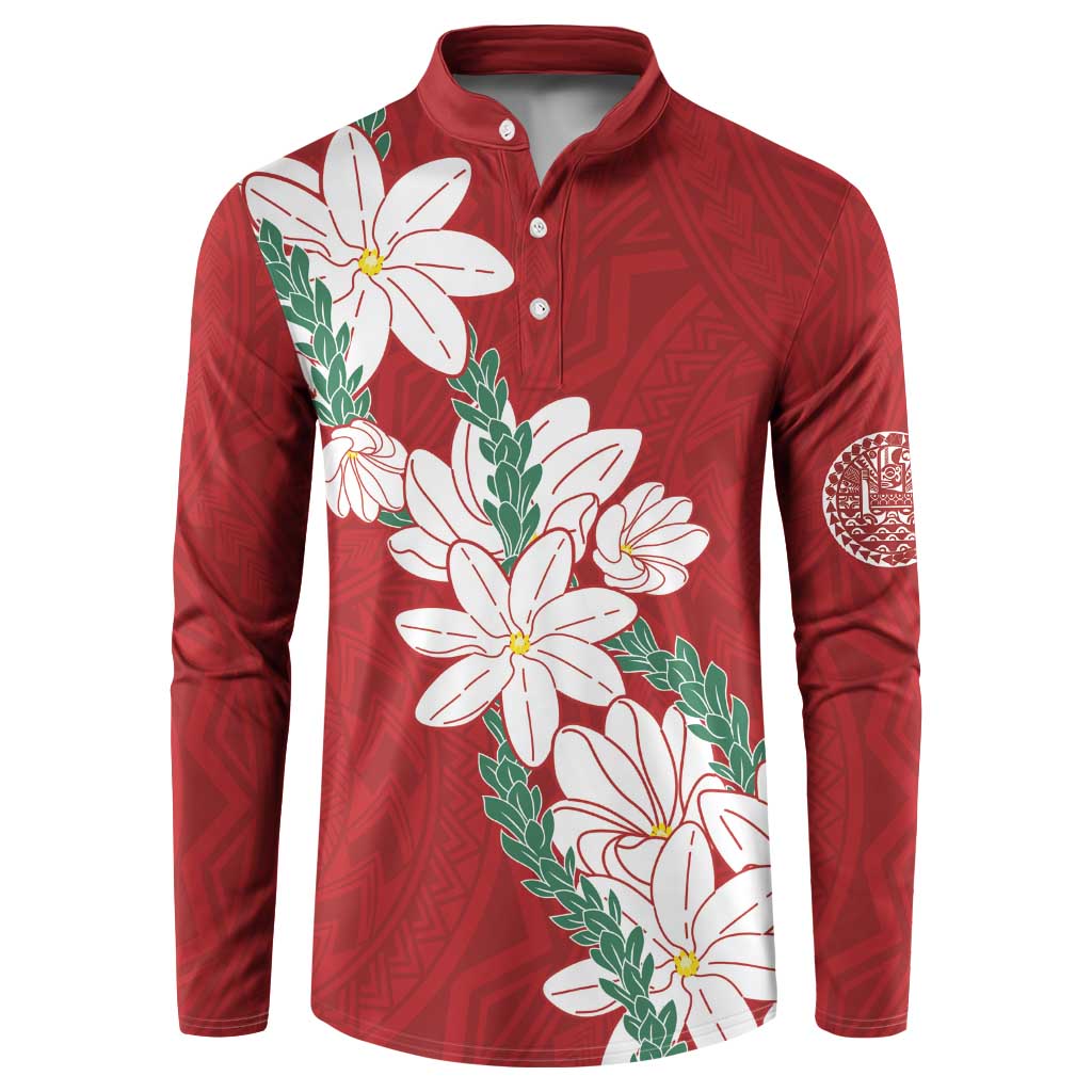 Ia Orana Tahiti Tiare Button Sweatshirt Crimson Lei LT7 Red - Polynesian Pride