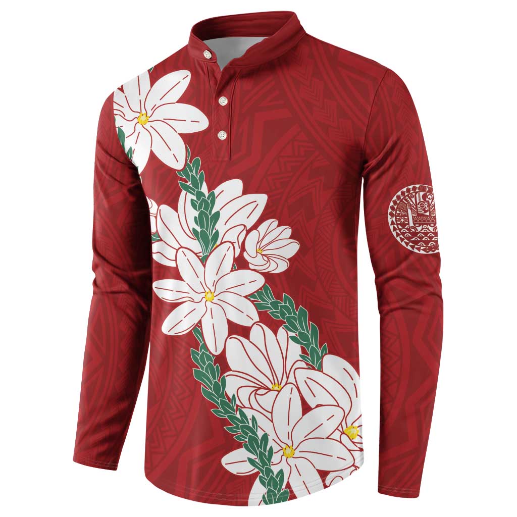 Ia Orana Tahiti Tiare Button Sweatshirt Crimson Lei LT7 - Polynesian Pride