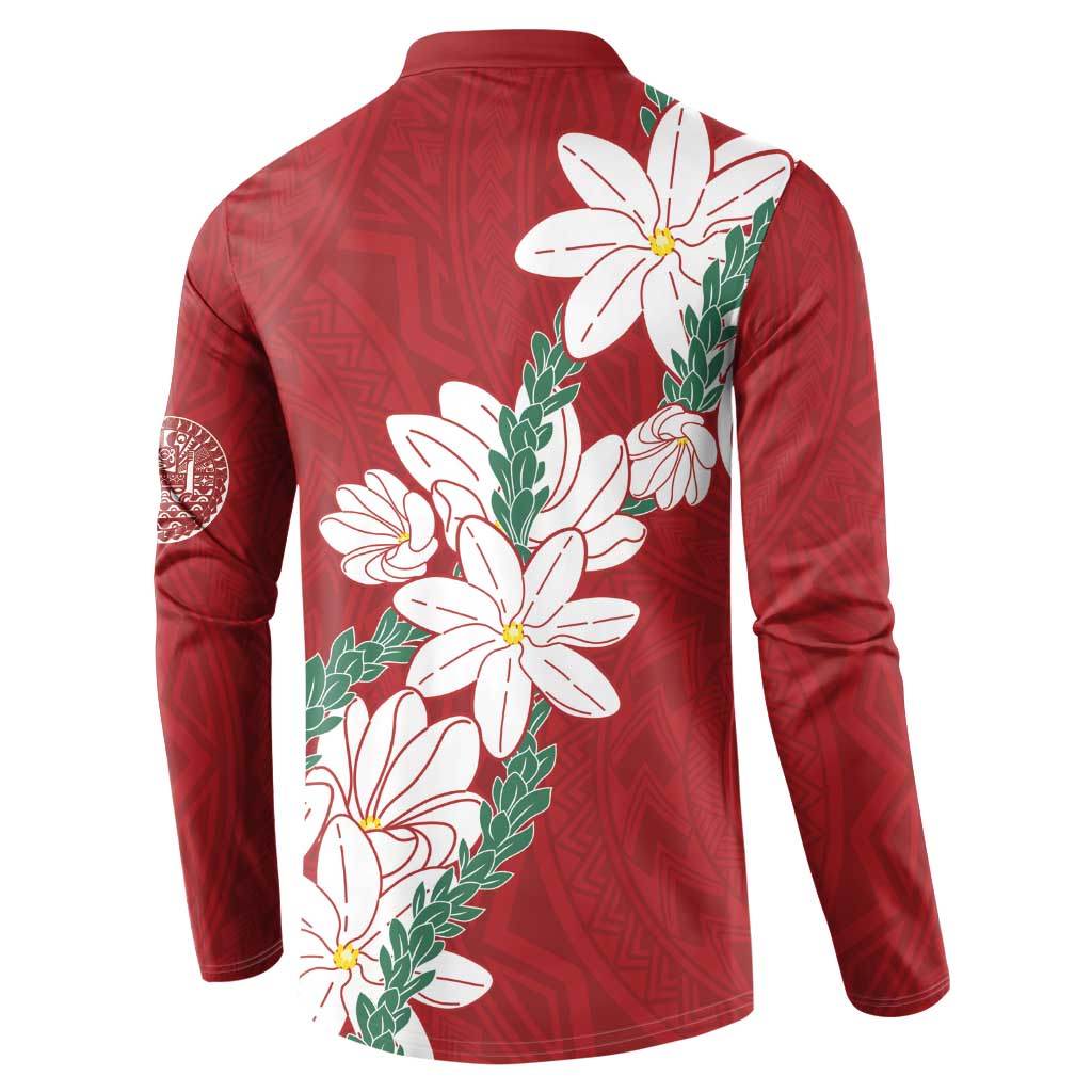 Ia Orana Tahiti Tiare Button Sweatshirt Crimson Lei LT7 - Polynesian Pride
