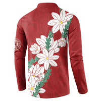Ia Orana Tahiti Tiare Button Sweatshirt Crimson Lei LT7 - Polynesian Pride