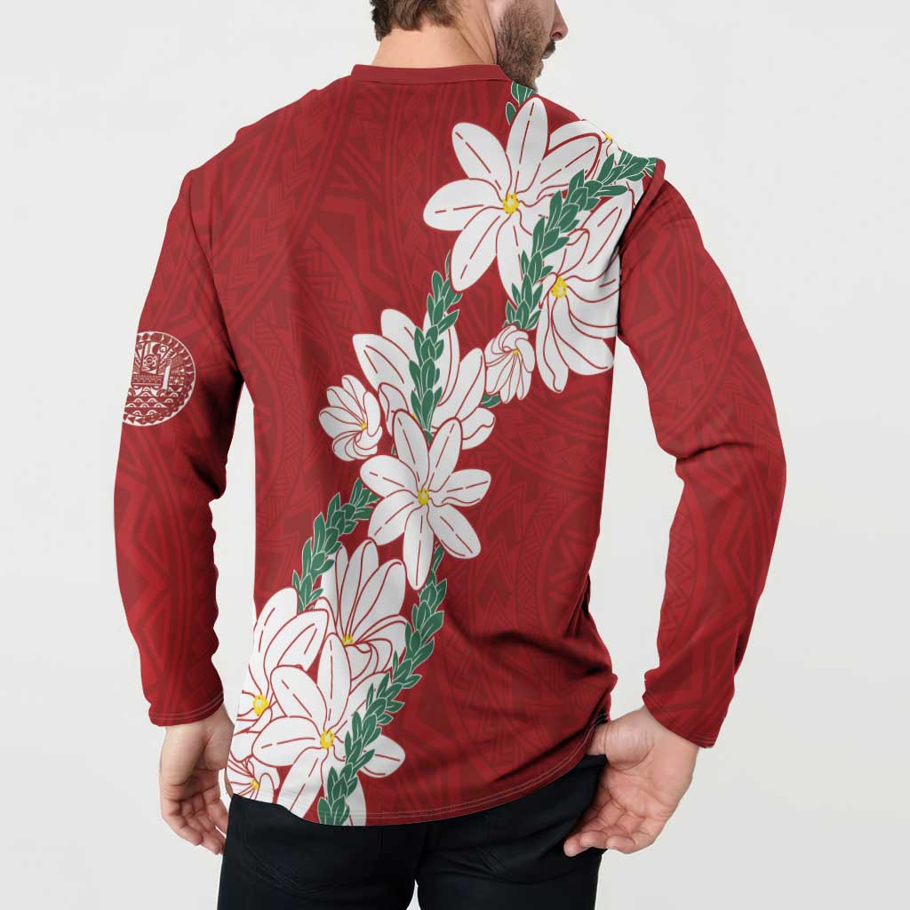 Ia Orana Tahiti Tiare Button Sweatshirt Crimson Lei LT7 - Polynesian Pride