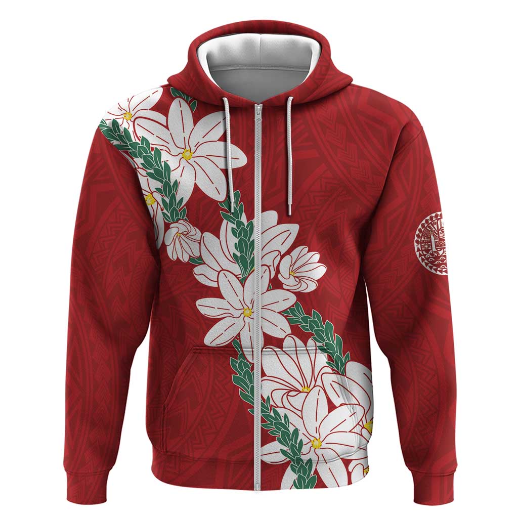Ia Orana Tahiti Tiare Hoodie Crimson Lei LT7 Zip Hoodie Red - Polynesian Pride