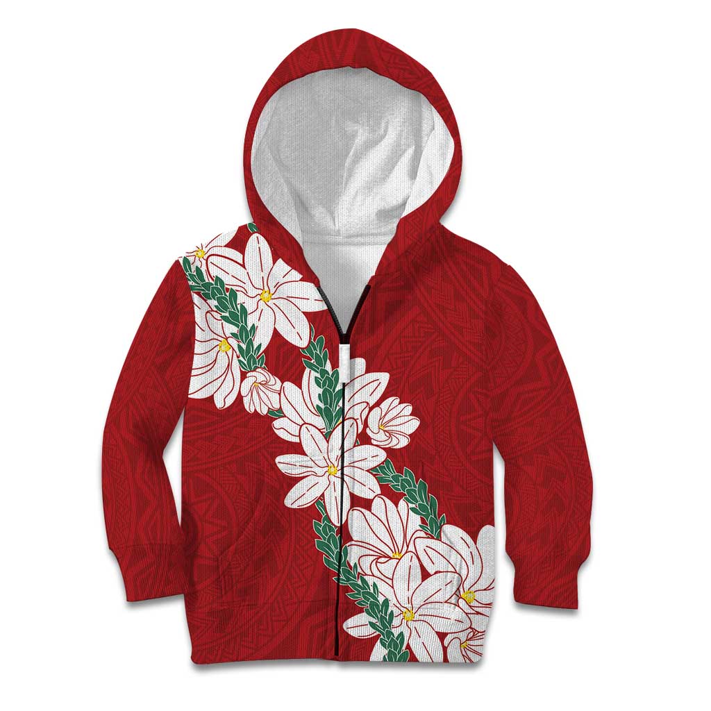 Ia Orana Tahiti Tiare Kid Hoodie Crimson Lei LT7 Zip Hoodie Red - Polynesian Pride