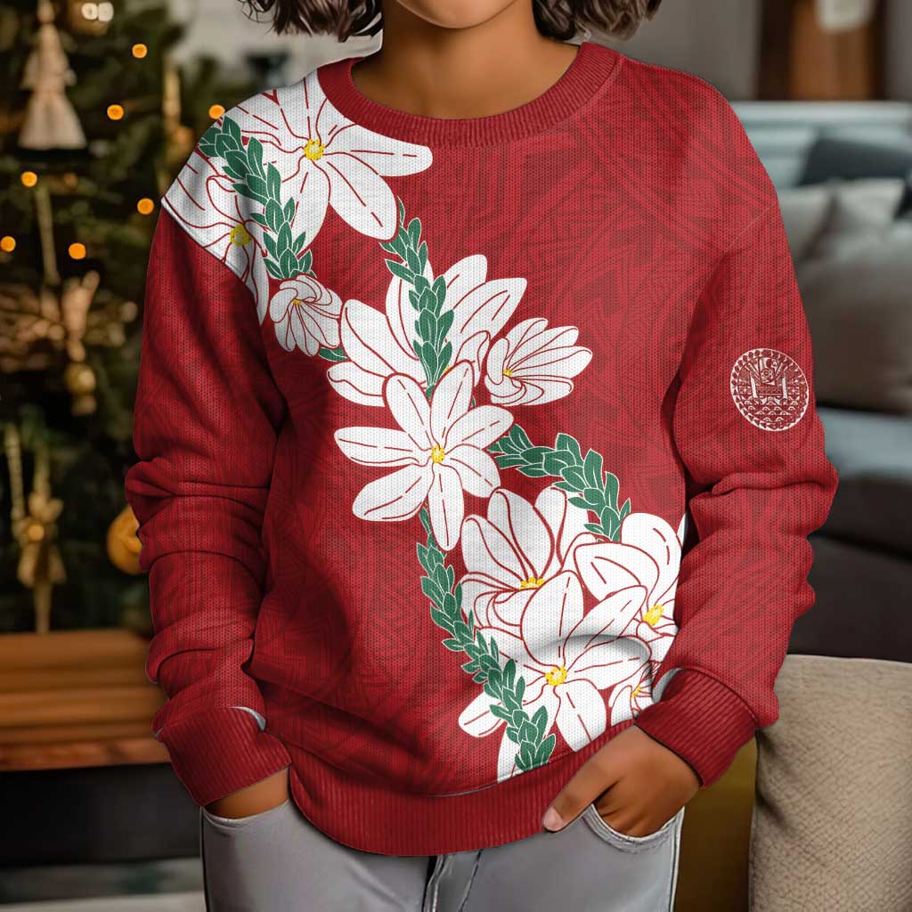 Ia Orana Tahiti Tiare Kid Ugly Christmas Sweater Crimson Lei LT7 - Polynesian Pride