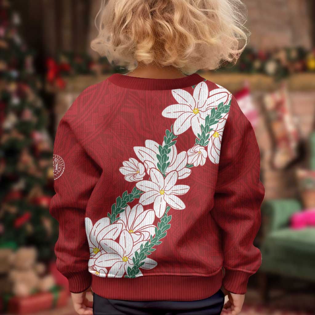 Ia Orana Tahiti Tiare Kid Ugly Christmas Sweater Crimson Lei LT7 - Polynesian Pride