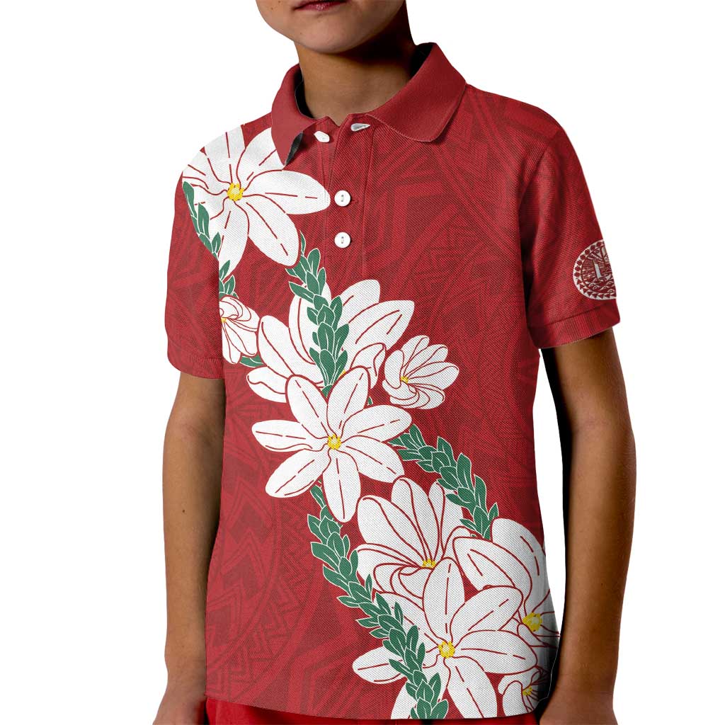 Ia Orana Tahiti Tiare Kid Polo Shirt Crimson Lei LT7 Kid Red - Polynesian Pride