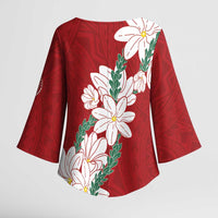 Ia Orana Tahiti Tiare Kimono Sleeve Blouse Crimson Lei LT7 - Polynesian Pride