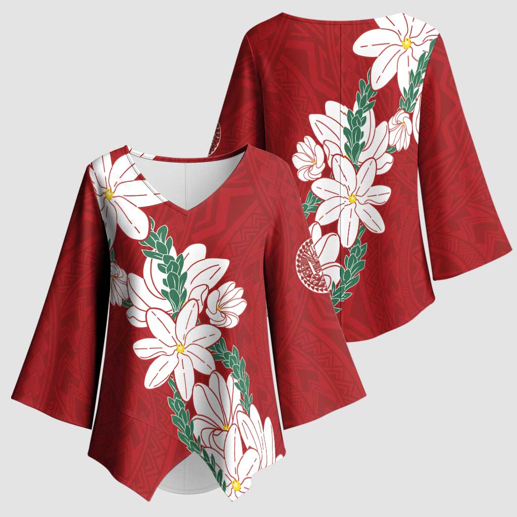 Ia Orana Tahiti Tiare Kimono Sleeve Blouse Crimson Lei LT7 - Polynesian Pride