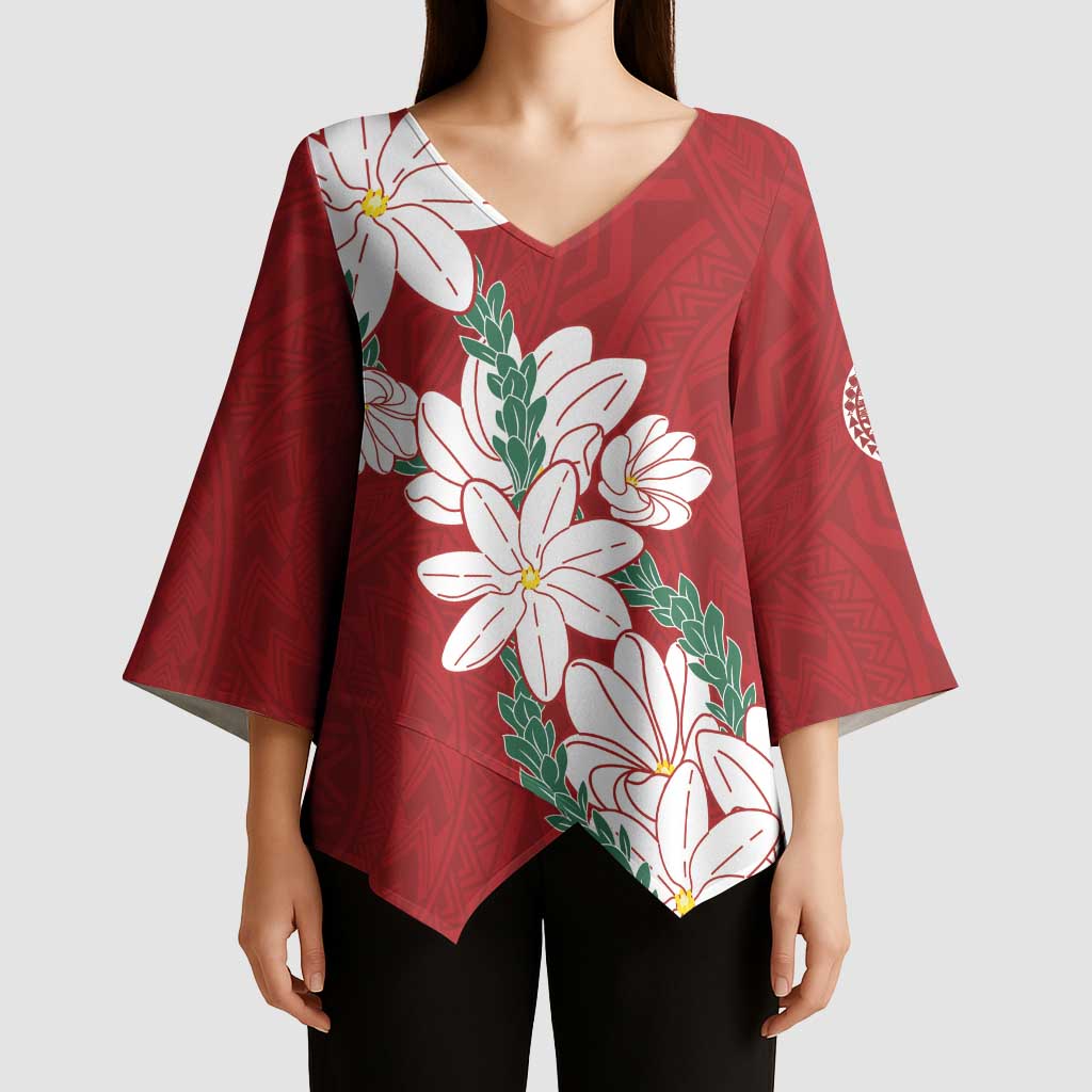 Ia Orana Tahiti Tiare Kimono Sleeve Blouse Crimson Lei LT7 - Polynesian Pride