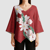 Ia Orana Tahiti Tiare Kimono Sleeve Blouse Crimson Lei LT7 - Polynesian Pride