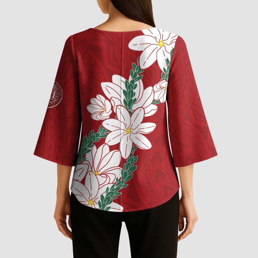 Ia Orana Tahiti Tiare Kimono Sleeve Blouse Crimson Lei LT7 - Polynesian Pride