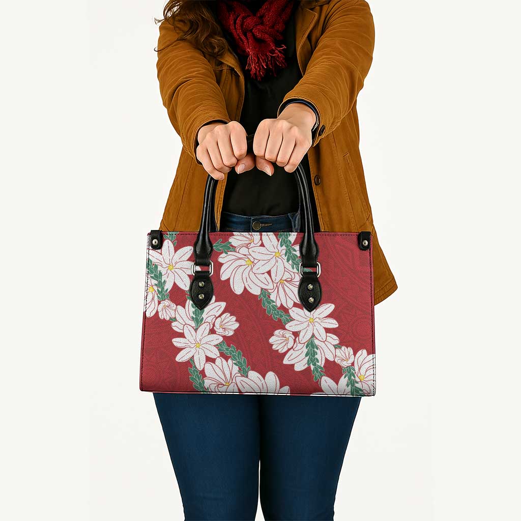 Ia Orana Tahiti Tiare Leather Bag Crimson Lei LT7 - Polynesian Pride