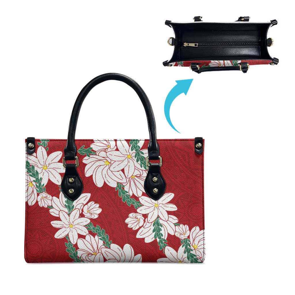 Ia Orana Tahiti Tiare Leather Bag Crimson Lei LT7 - Polynesian Pride