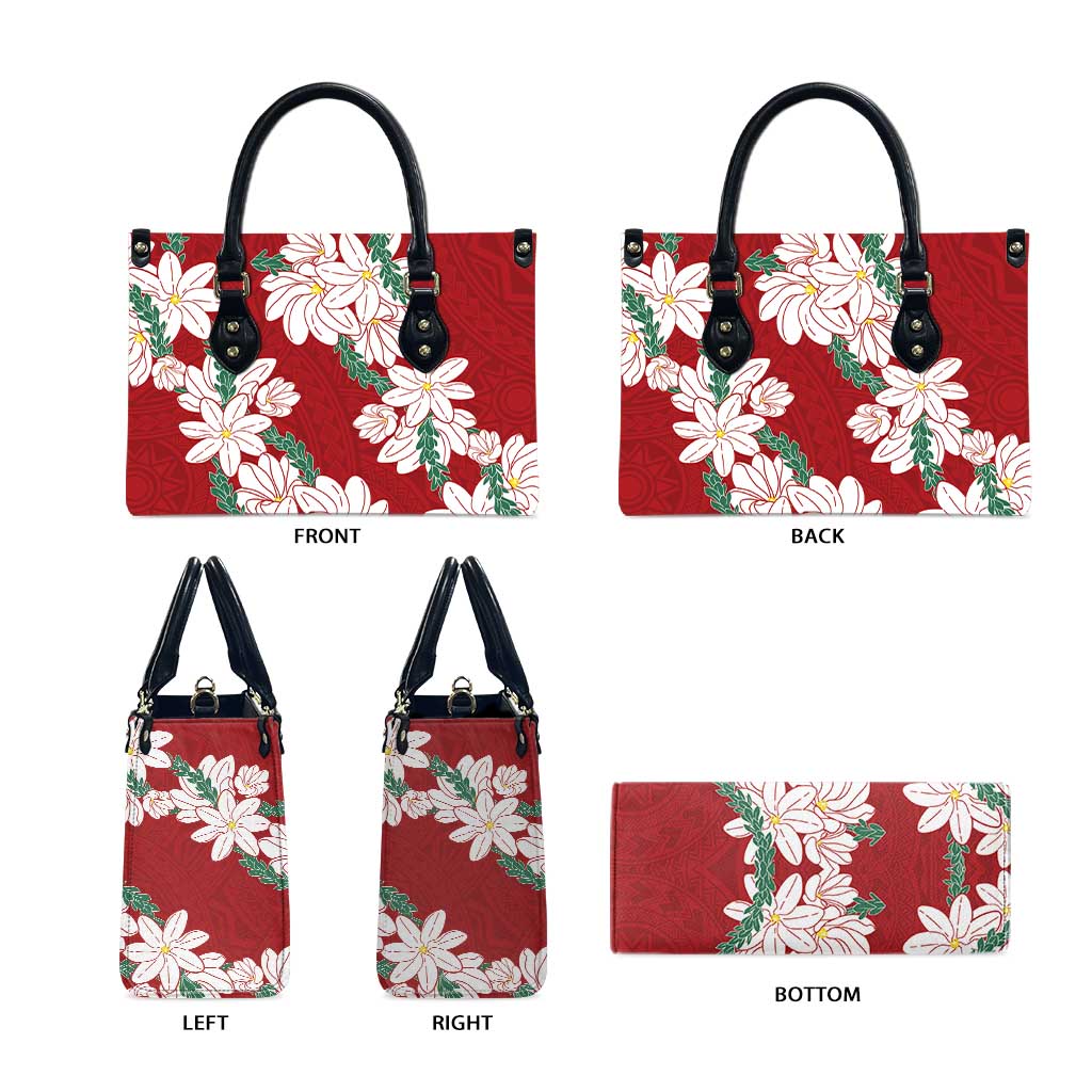 Ia Orana Tahiti Tiare Leather Bag Crimson Lei LT7 - Polynesian Pride